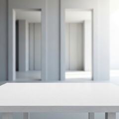 Obraz premium Minimalist architectural interior with a marble table in the foreground