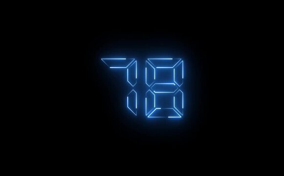 Digital seventy three glowing with blue neon lines on a stark black background display design