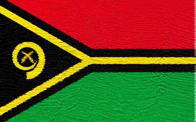 A textured and vibrant representation of the Vanuatu flag, displaying bold red, green, black, and...