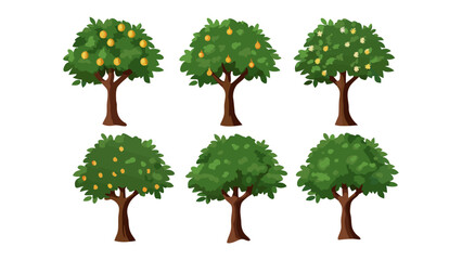 A Variety of Trees: An eye-level array of various trees, a tranquil scene of nature's simple grandeur, featuring verdant branches and bountiful fruits.