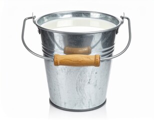 Full Metal Bucket Filled With Fresh White Milk