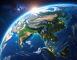 Earth Focused on Asia Region.