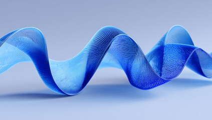 Blue abstract background with waves and ribbons. Blue wave, blue ribbon, dark blue gradient, 3D rendering.