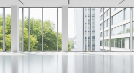 Fototapeta premium Modern empty office space with large windows and city view