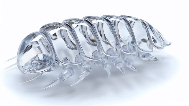 Transparent Glass Isopod Sculpture on White Background.