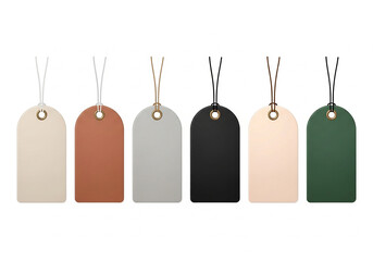 Collection of colorful blank price tags on white background