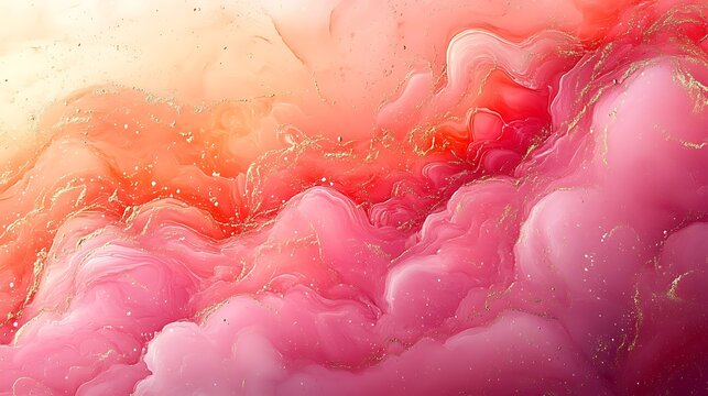 Abstract fluid art with swirling pinks, reds, and gold for luxurious backgrounds