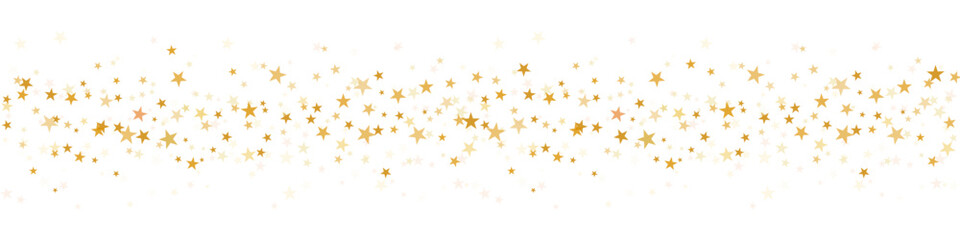 Gold stars vector background, sparkling Christmas confetti border, falling sparkles isolated on white. Shining flying stars glitter backdrop,