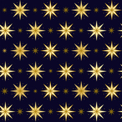  Gold stars seamless pattern. Christmas starry vector background. Night sky geometric magic wrapping paper decoration