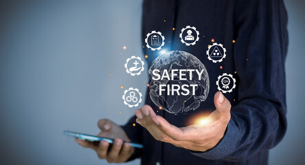 safety first symbols for work safety, Safety first concept.