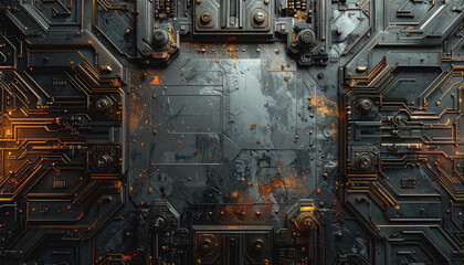 Fototapeta premium Unique abstract circuit board design featuring hole in the middle and generous space for custom text or graphics