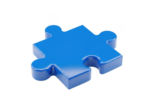 A single blue puzzle piece isolated on transparent background