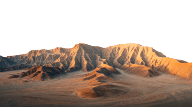 Majestic mountain range with dramatic lighting isolated on transparent background