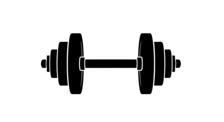 Fototapeta premium Black silhouette of a barbell with weight plates isolated on white background