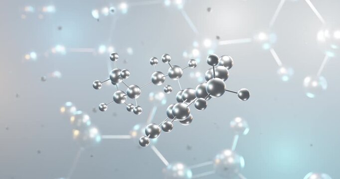 Pogostone rotating 3d molecule, molecular structure of antibacterial seamless video
