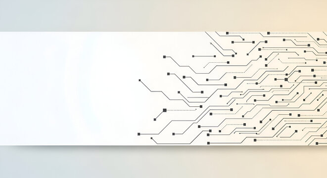 Minimalist Digital Circuit Lines on White and Grey Background - Powered by Adobe
