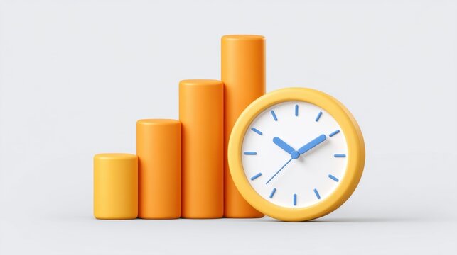 Orange Bar and Pie Charts with Clock Concept for Analytics and Data Visualization in a Modern Business Environment