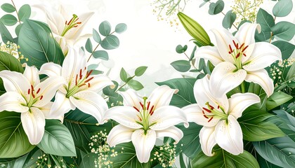 White lilies and eucalyptus arrangement