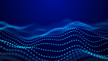 Abstract blue futuristic background. Technological wave of information data flow. 3D rendering.