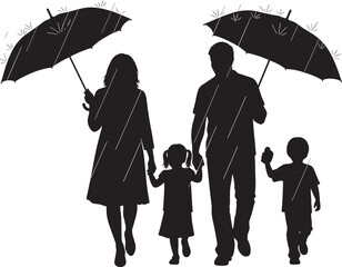 Family, walking, silhouette, umbrella, children, parents, bonding, protection, care, unity, rainy day, togetherness, parenting, love, shelter, lifestyle, 