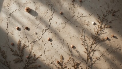 Textured Ground Surface with Leaves and Nuts Creating a Natural Minimalist Design in Soft Light