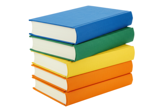 Isolated Stack of Colorful Books, Perfect Bound Textbooks and Novels Ready for Reading
