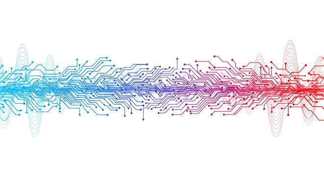 Symmetrical Digital Circuit Waveform in Blue, Purple, and Red