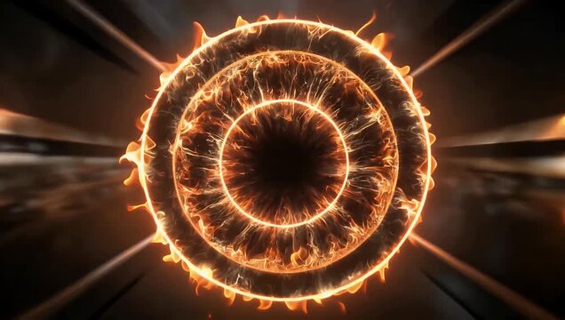captivating ultra hd 4k visual effects animation featuring rotating magical circle opens fiery interdimensional portal surrounded sparkling rings fire glowing embers ideal fantasy backgrounds sci fi