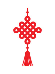 Chinese lucky knot with tassel. Lunar New Year decoration. Red rope, knots. Traditional Chinese tassel. Chinese ornament vector illustration isolated