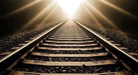 Aged railroad tracks vanishing to horizon with symbolic journey metaphor