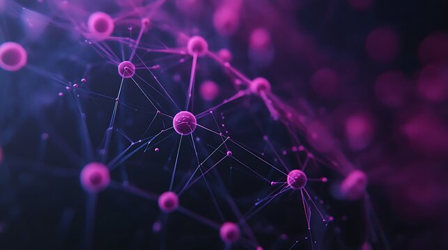 Abstract purple network connection with spheres and lines depicting futuristic technology concept