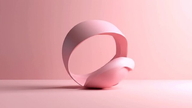 A 3D rendered, abstract, sculptural form in a monochromatic pink scheme, casting a shadow