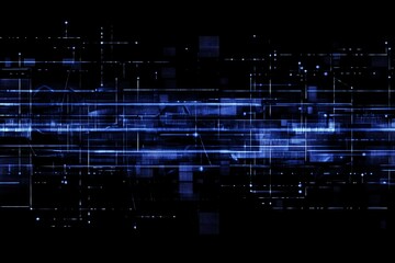 Abstract technology network Complex system of blue lines, dots, and grids on black