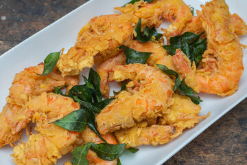 Close up of deep fried prawn.