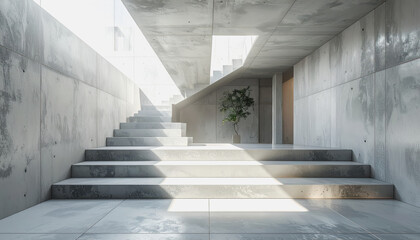 Chic concrete staircase with textured steps and open space creating a modern architectural statement