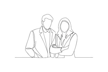 Business partners standing together in a line drawing