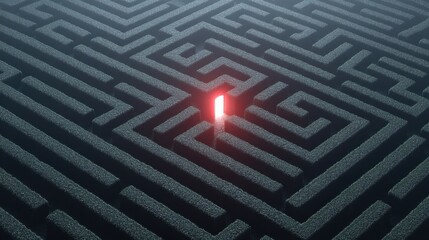 Bright Red Solution in a Complex Maze Representing Problem Solving for Business Challenges with a Topaz Tone Visual Aesthetic