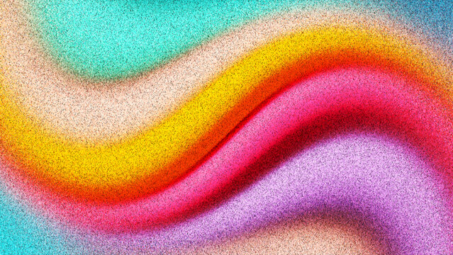 Soft grainy colorful gradient in warm creamy colors with fluid wave created from thousands of individual dots. Gentle dreamy wavy gradient in bright candy tones for creative digital artworks. Vector