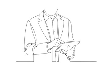 Businessman using a tablet in a continuous line drawing