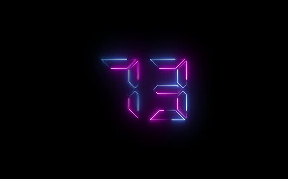 Illuminated seventy three number with neon glow against a dark solid black studio background view