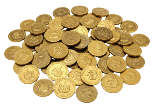 Isolated pile of old, golden coins, currency of former Czechoslovakia, vintage, antique