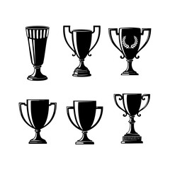 Trophy cup icon vector collection. Winning symbol set silhouette on a white background