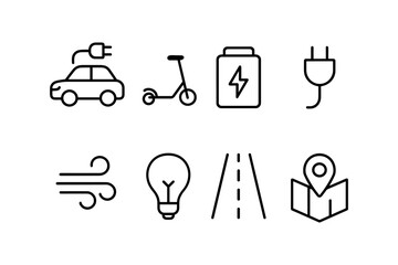 Linear icons of sustainable transportation and energy solutions