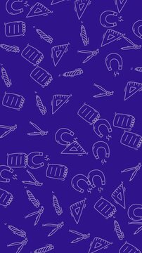 school pattern with blue background and outline style supplies seamless moving for educational materials, back to school promotions, stationary blogs, or classroom decor designs.