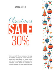 Colorful Christmas sale banner with discount offer. Christmas sale flyer, special offer