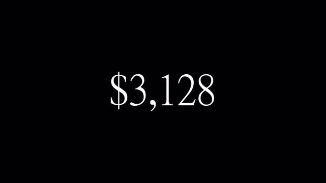 five thousands dollar  animation on transparent background. dollar counting animation from zero to five thousands  dollar, animated Money Number Counter from 0 to 5000 Dollars animation on transparen