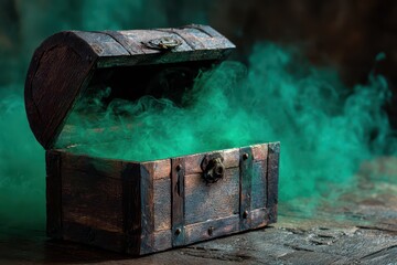 Pandora Box Adventure. Ancient Antique Chest Concept on Dark Background