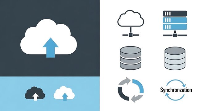 Cloud Computing Icons and Symbols for Data Synchronization and Storage.