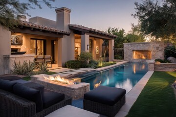 Scottsdale Home Luxury Backyard with Pool, Patio and Fireplace