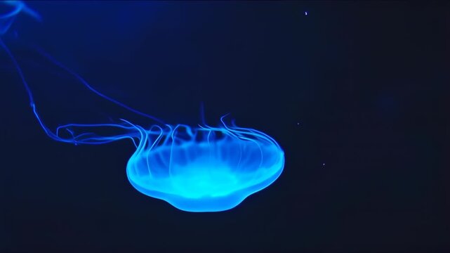Vibrant blue jellyfish against a dark background